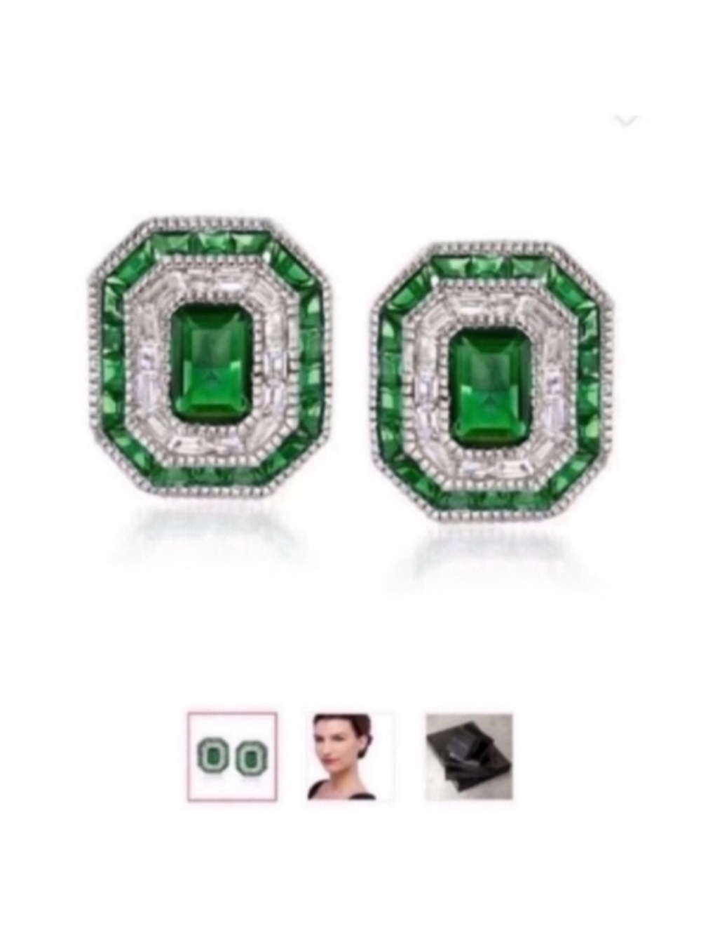 Ross-Simons Simulated Emerald & .50 ct. t.w. CZ Stud Earrings in Sterling Silver